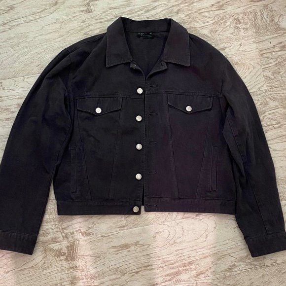 Agnes B. Washed Black Denim Jacket - SMALL - Picture 1 of 6